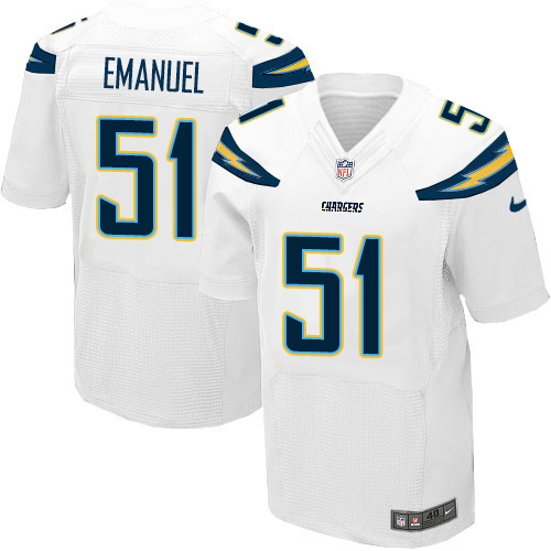 Men's Elite Kyle Emanuel Nike Jersey White Road - #51 NFL Los Angeles Chargers